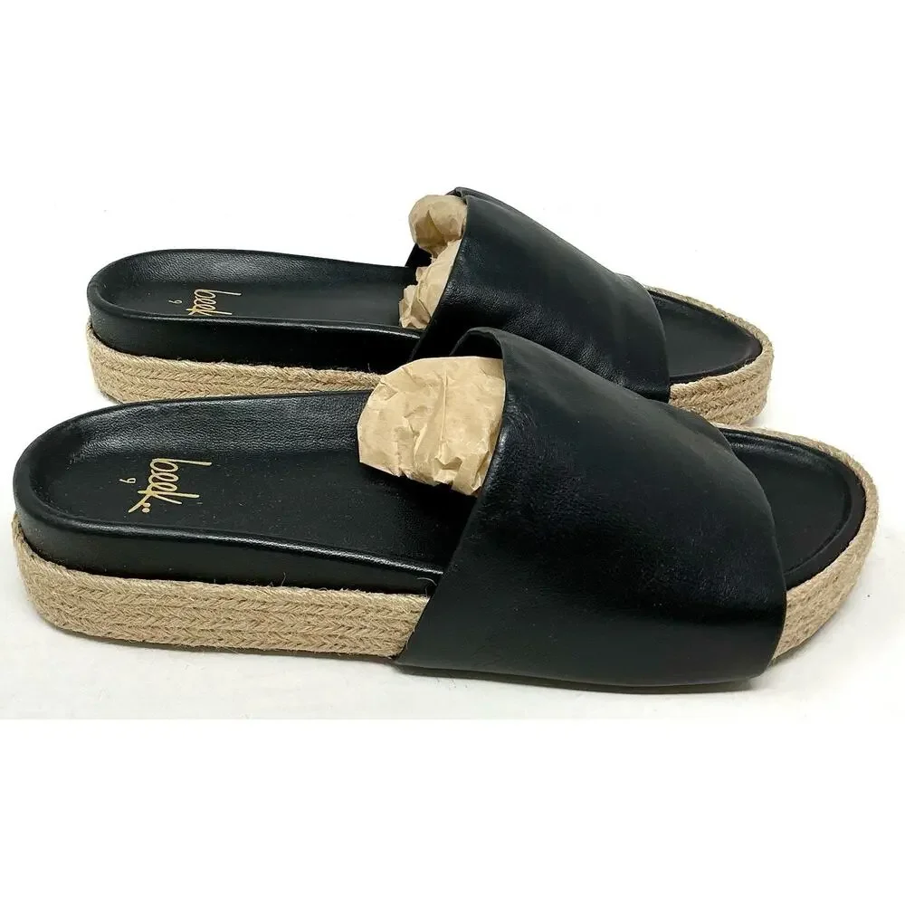 🆕Beek Pelican Jute Platform Slide Sandals Black